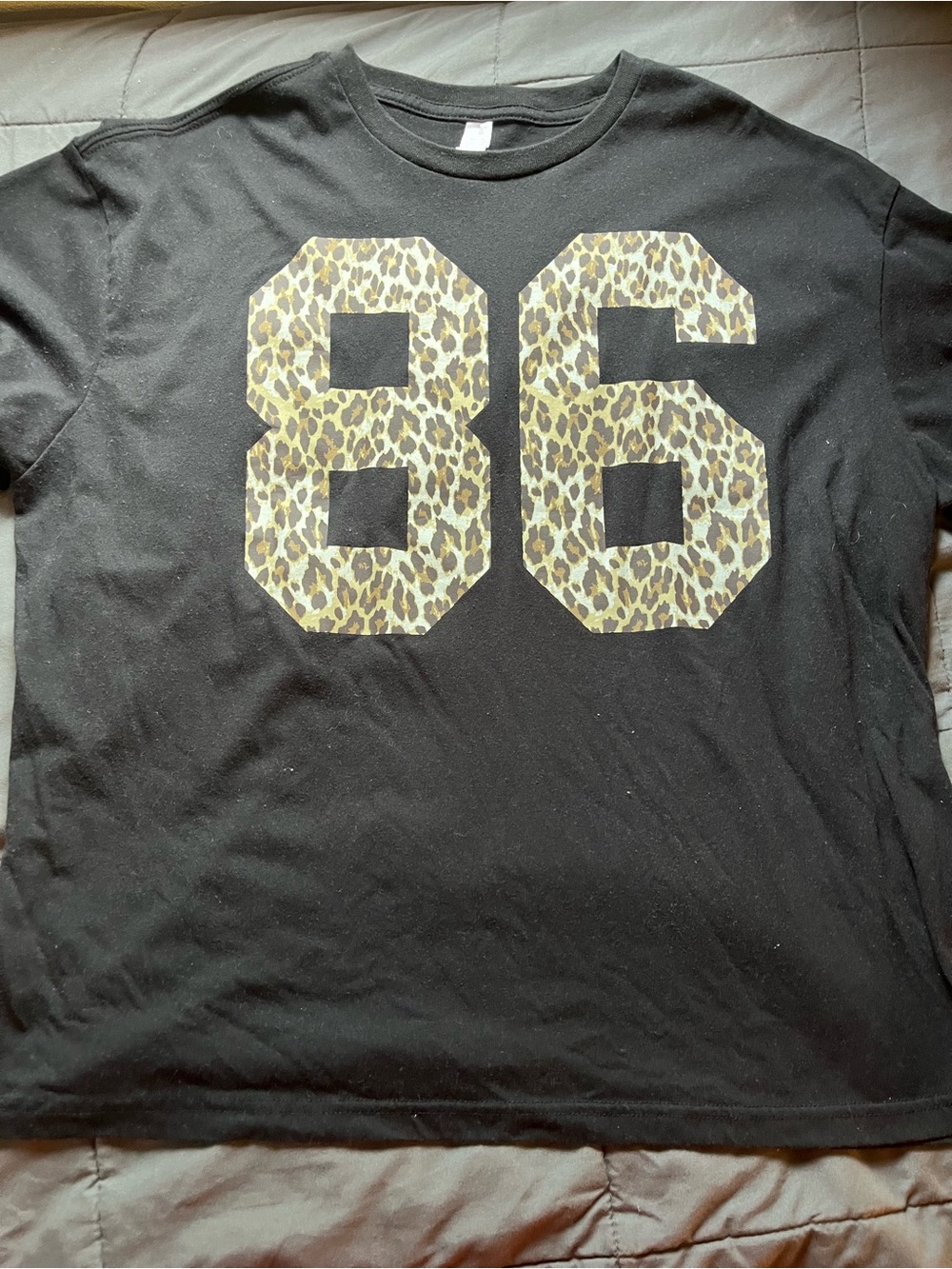 Black Tee with Leopard '86' Graphic